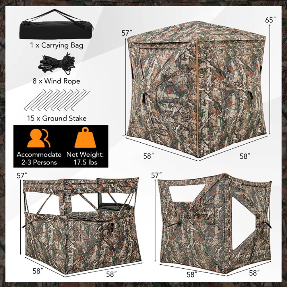Hunting & Outdoor As - 5-in-1 분리형 사냥용 은신처, 2~3인용, 천창
